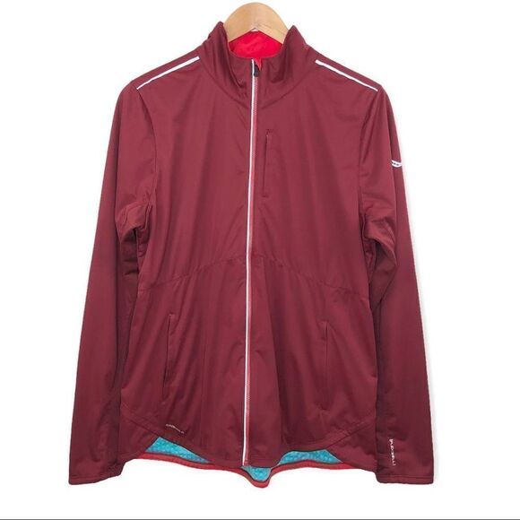 Saucony Women’s Red Run Shield Front Zip Long Sleeve Thumb Hole Jacket Size L - Picture 1 of 12
